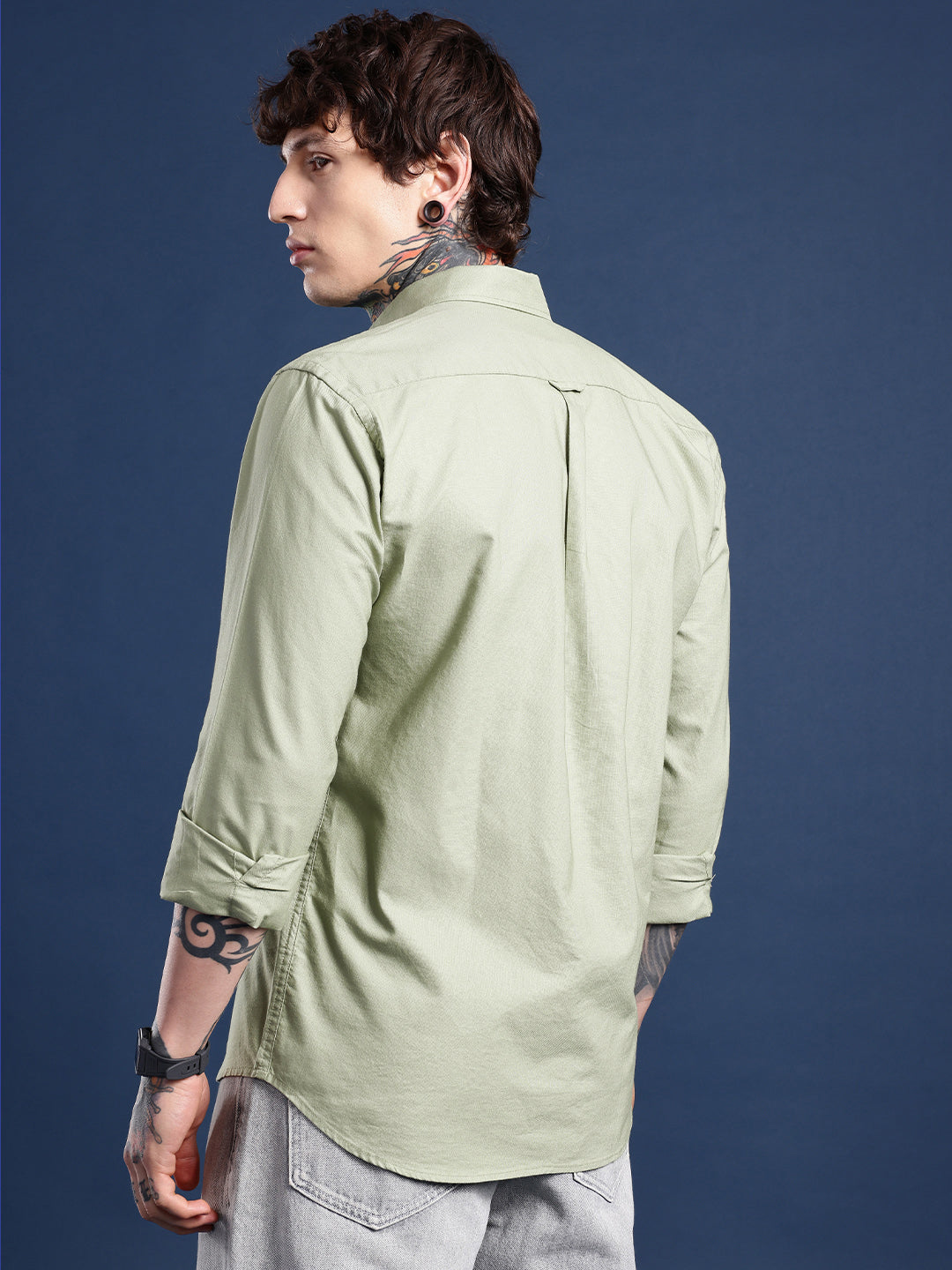Sage Green Oxford Cotton Shirt – Button-Down Collar & Chest Pocket
