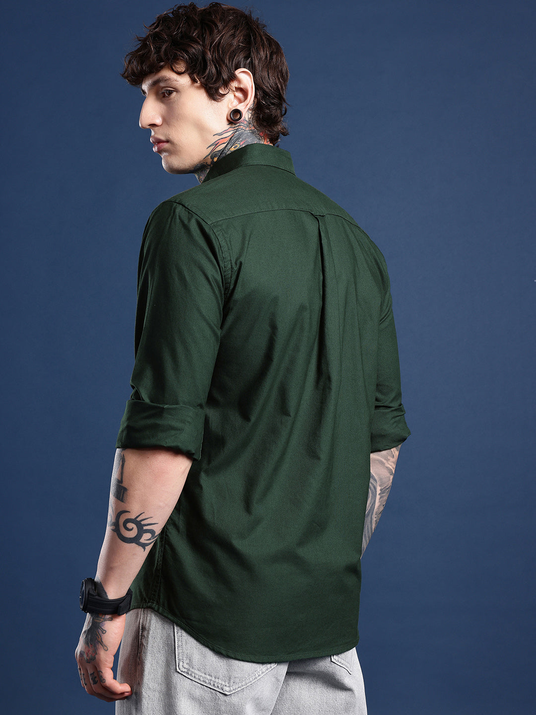 Bottle Green Oxford Cotton Shirt – Button-Down Collar & Chest Pocket