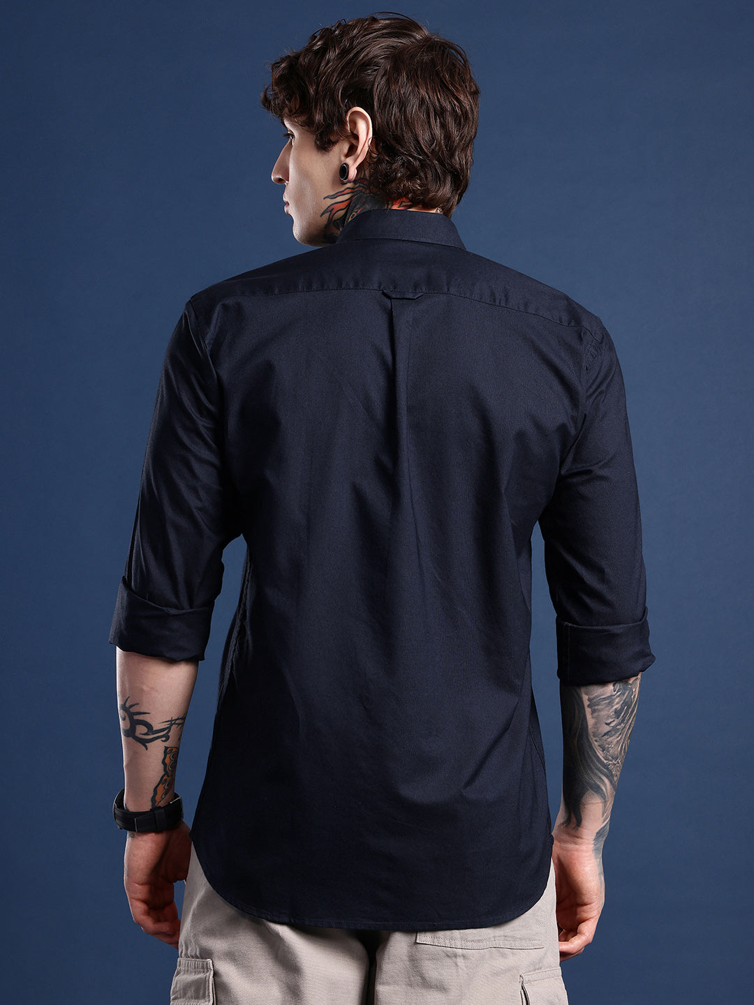 Navy Oxford Cotton Shirt – Button-Down Collar & Chest Pocket