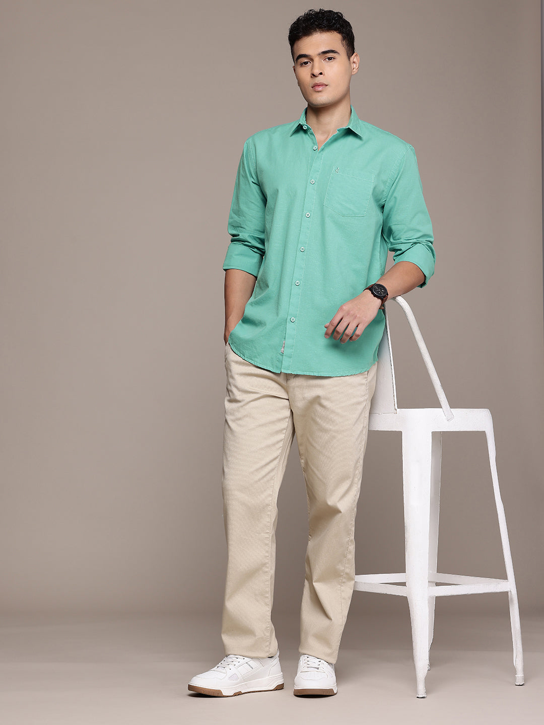 Men’s Sea Foam Blue Linen Full Sleeves Casual Shirt