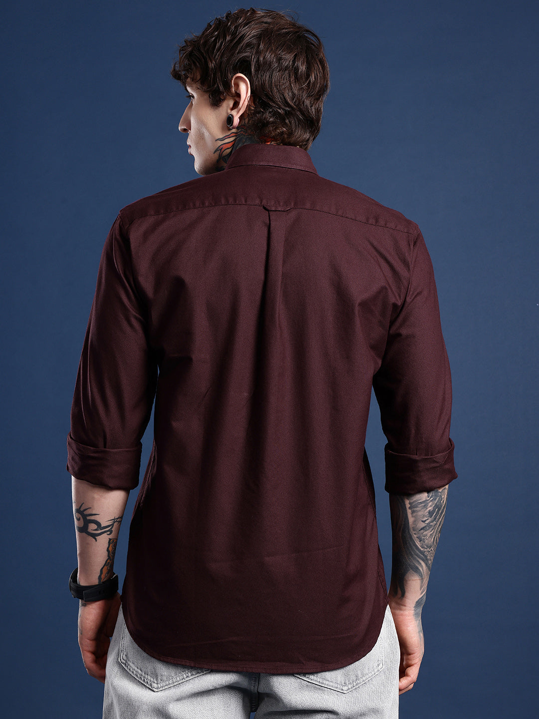 Maroon Brown Oxford Cotton Shirt – Button-Down Collar & Chest Pocket