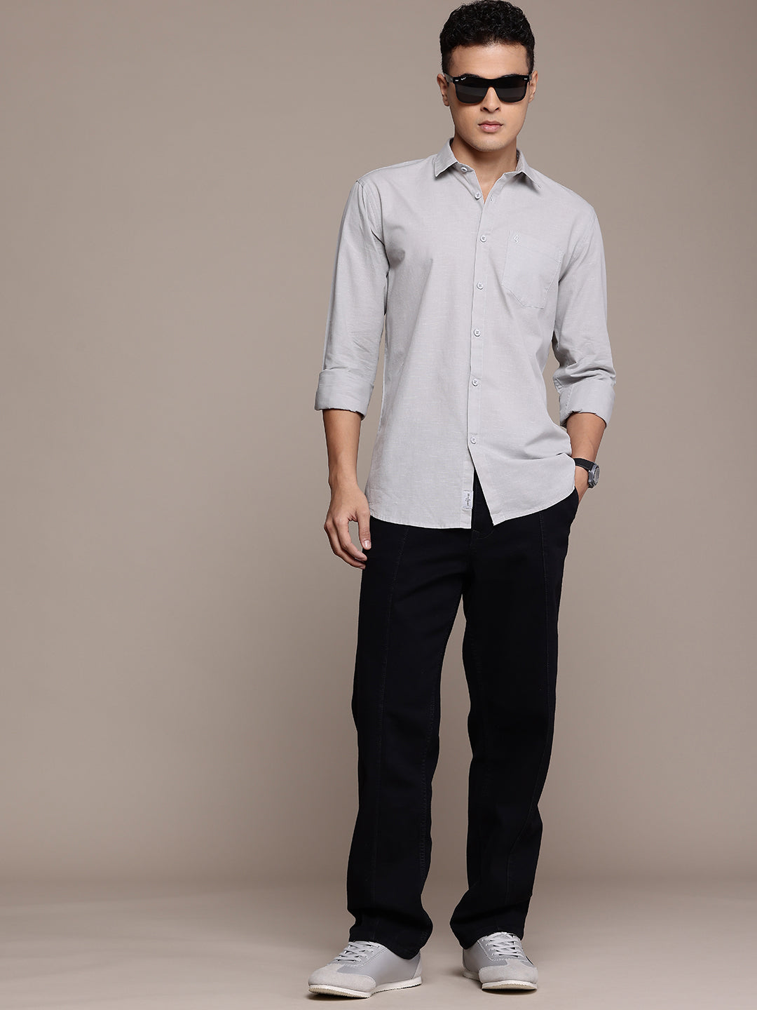 Men’s Light Grey Linen Full Sleeves Casual Shirt