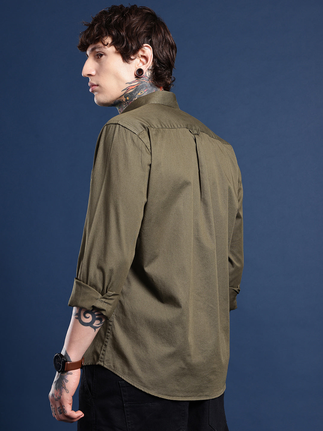 Army Olive Oxford Cotton Shirt – Button-Down Collar & Chest Pocket