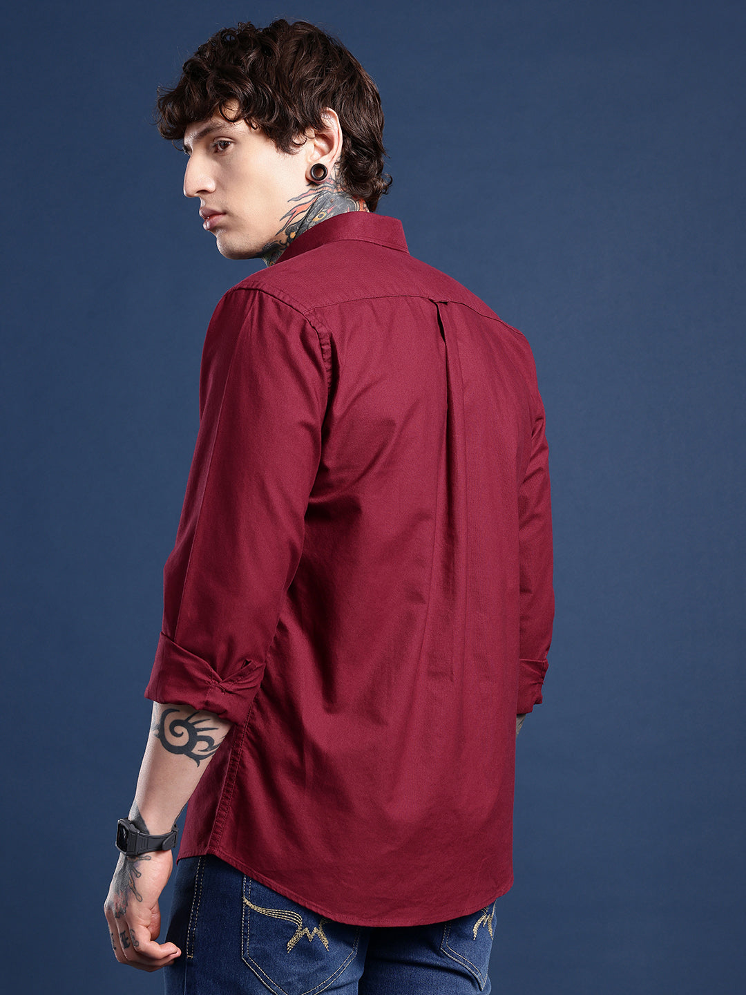 Burgundy Oxford Cotton Shirt – Button-Down Collar & Chest Pocket