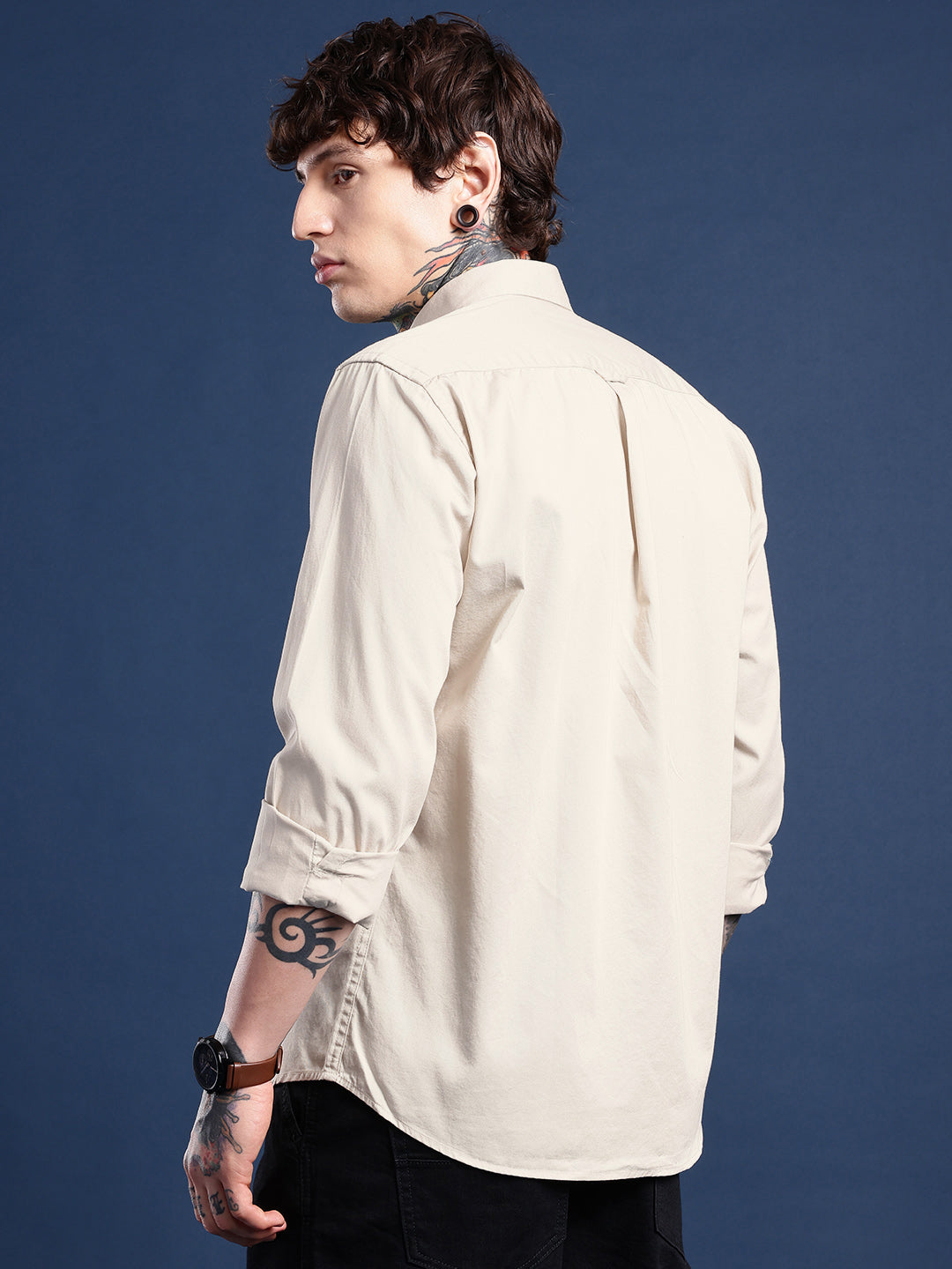 Ecru Beige Oxford Cotton Shirt – Button-Down Collar & Chest Pocket