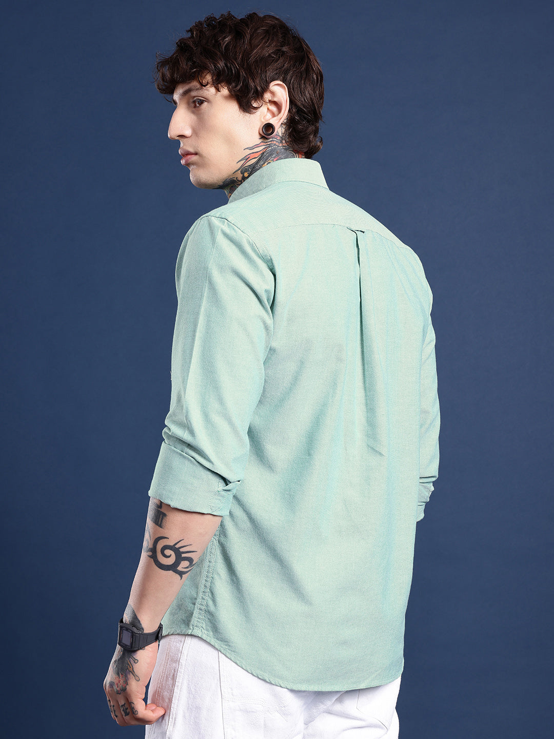 Mint Green Oxford Cotton Shirt – Button-Down Collar & Chest Pocket