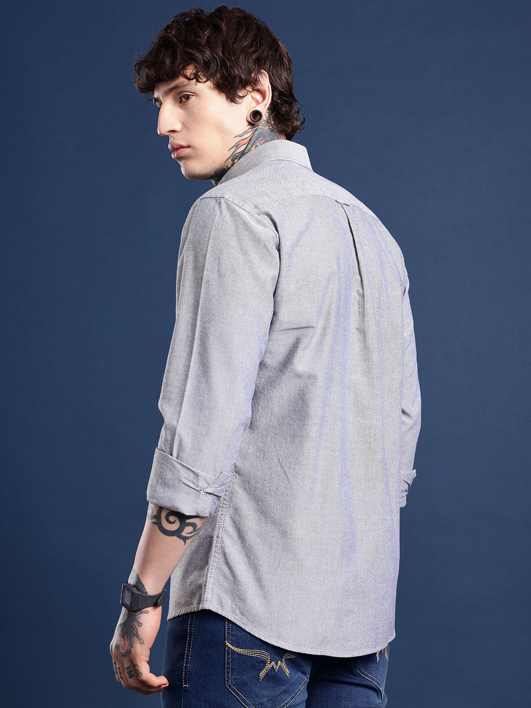 Slate Grey Oxford Cotton Shirt – Button-Down Collar & Chest Pocket