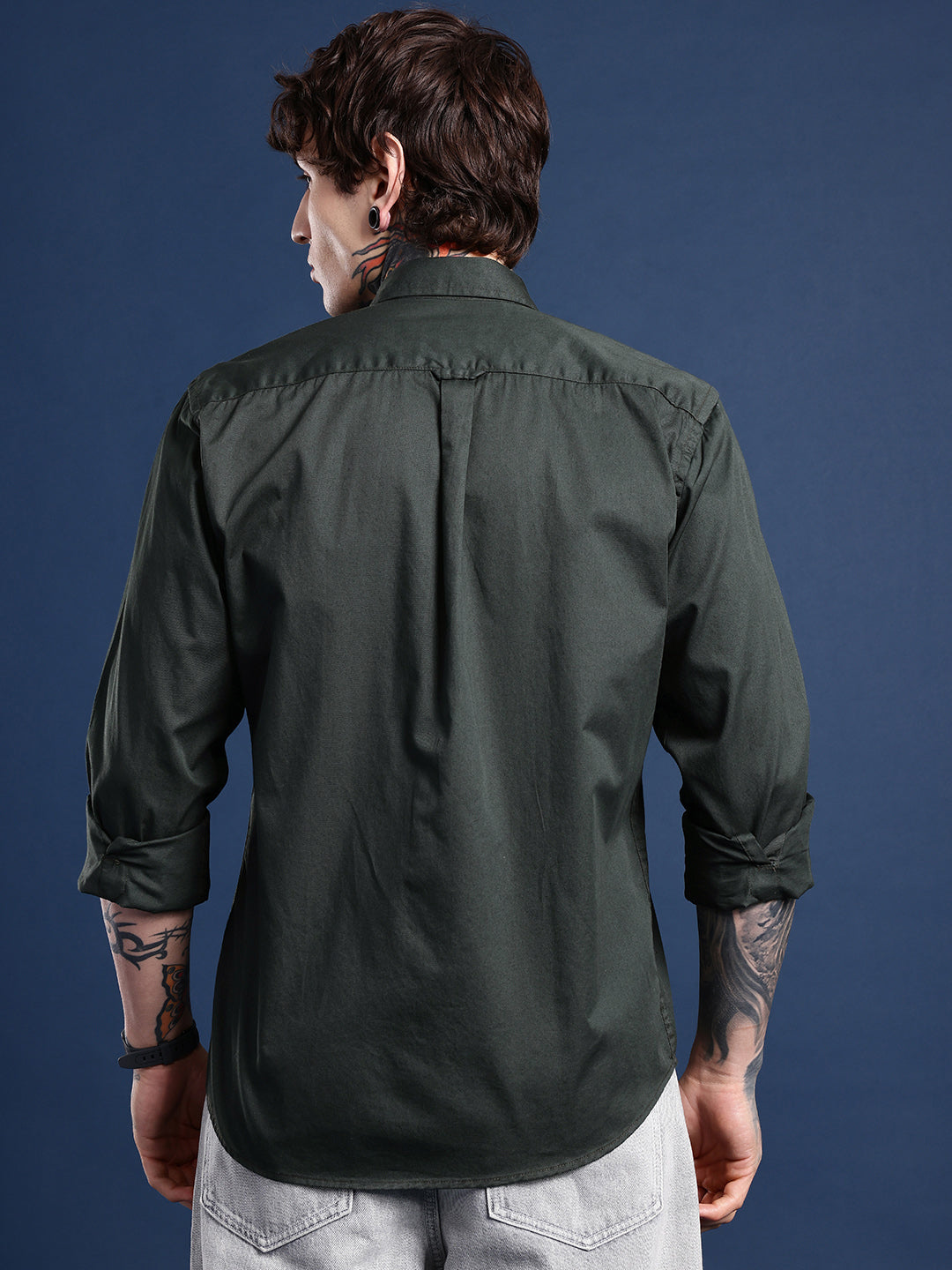 Forest Green Oxford Cotton Shirt – Button-Down Collar & Chest Pocket