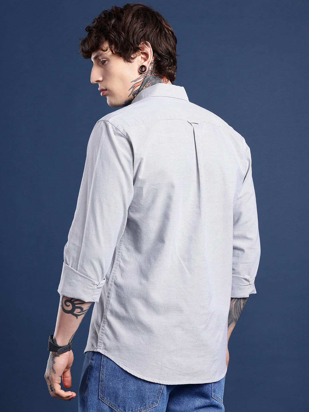 Ash Grey Oxford Cotton Shirt – Button-Down Collar & Chest Pocket