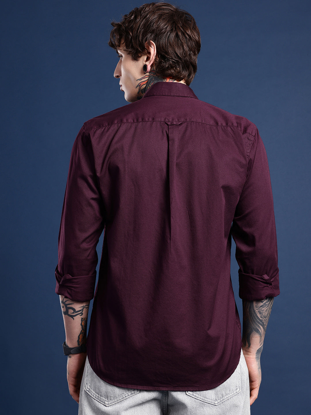 Wine Burgundy Oxford Cotton Shirt – Button-Down Collar & Chest Pocket