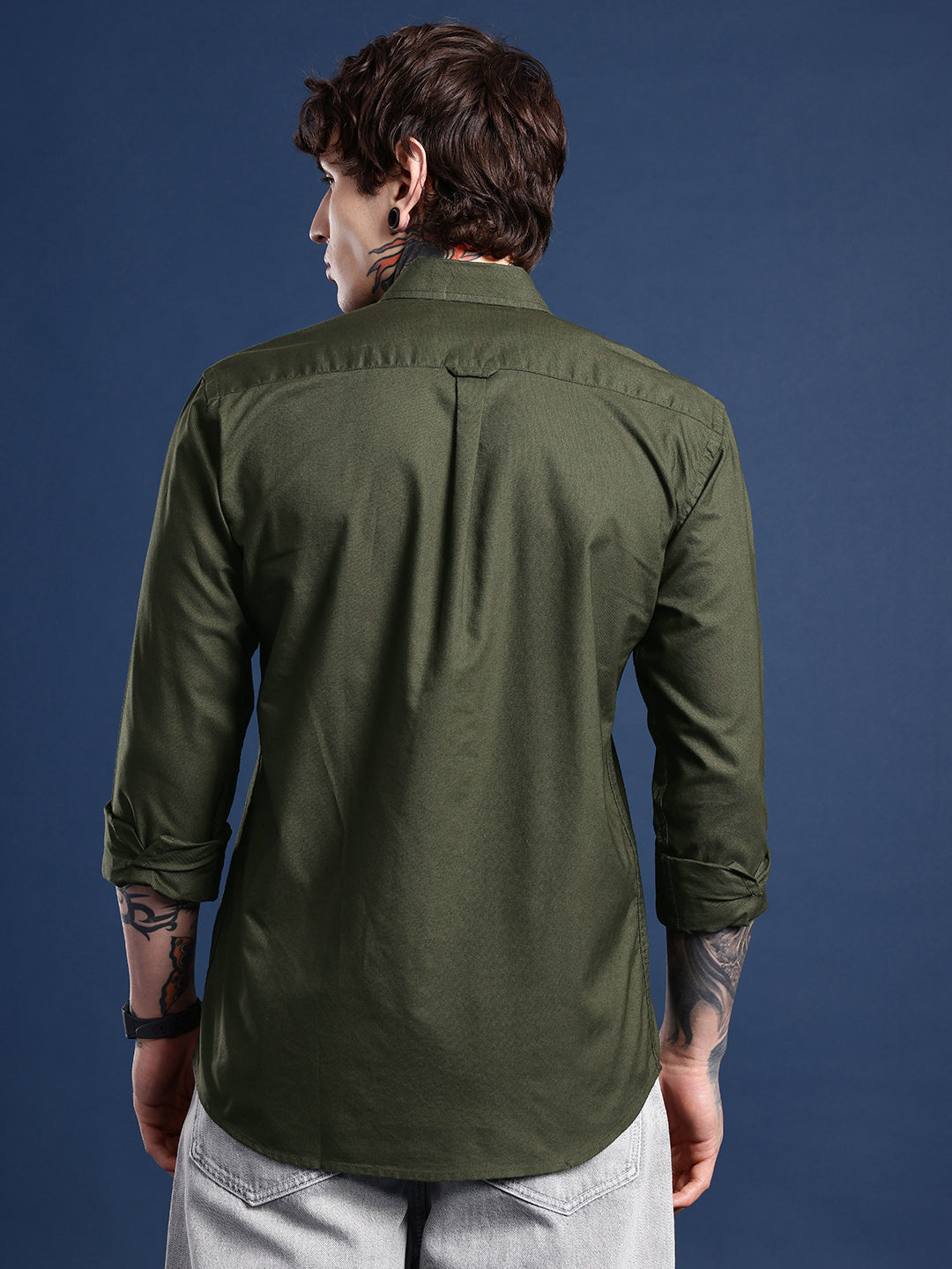 Moss Green Oxford Cotton Shirt – Button-Down Collar & Chest Pocket