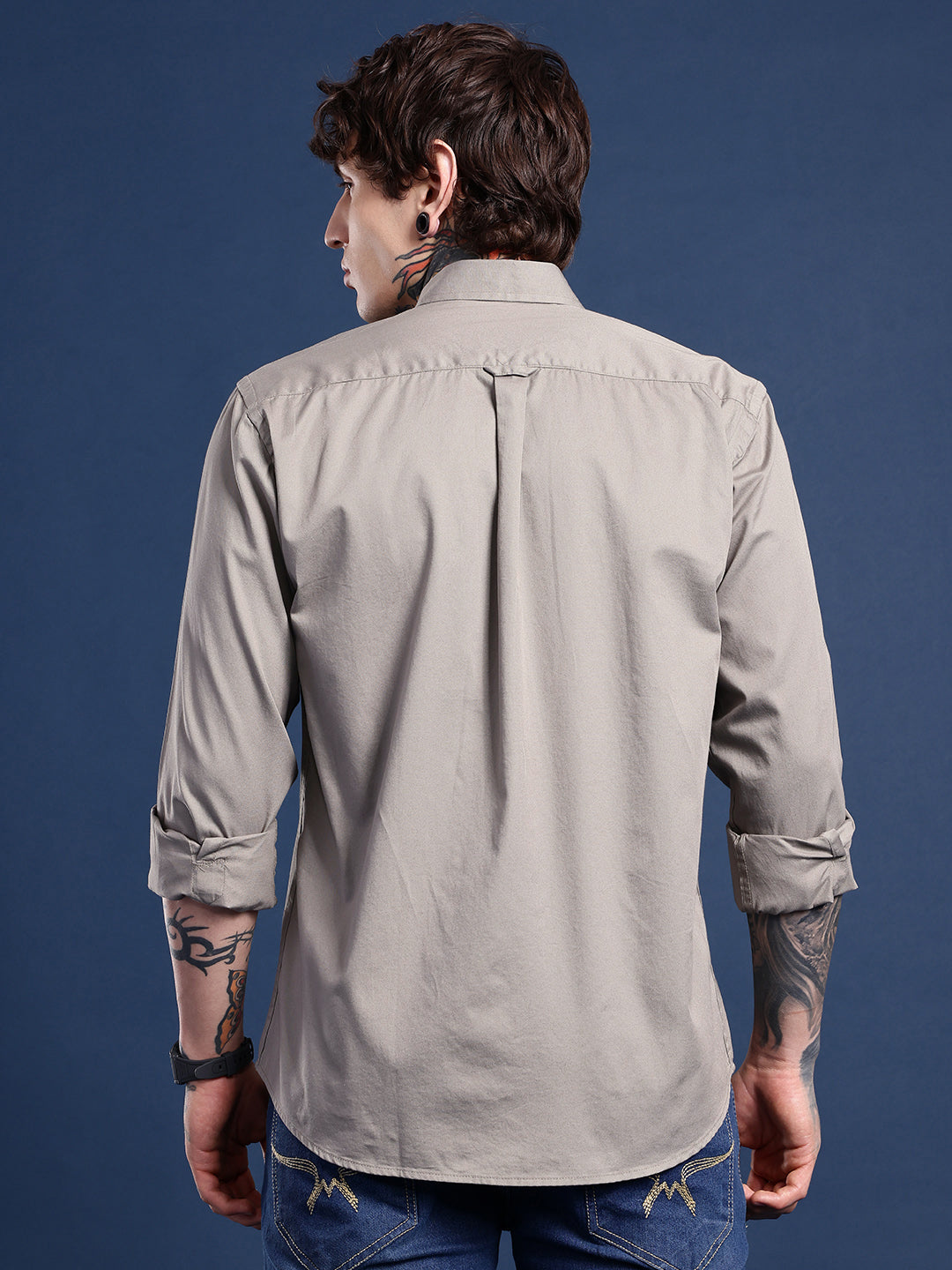 Taupe Grey Oxford Cotton Shirt – Button-Down Collar & Chest Pocket