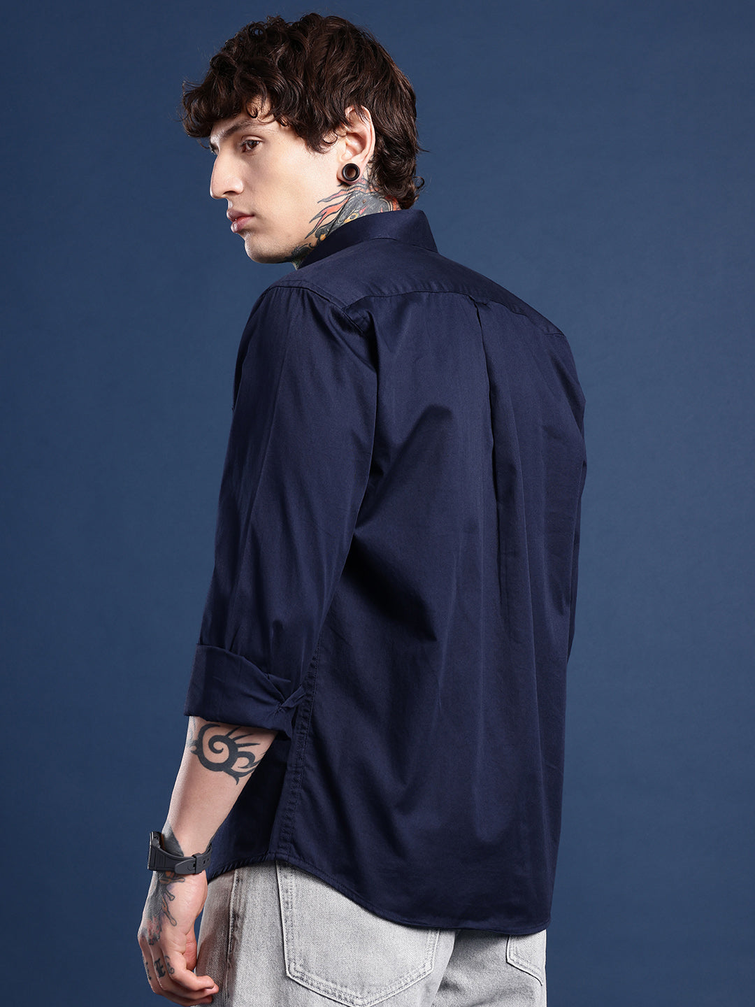 Indigo Navy Oxford Cotton Shirt – Button-Down Collar & Chest Pocket