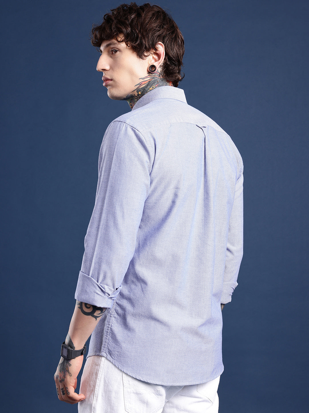 Lilac Micro-Oxford Cotton Shirt – Spread Collar & Chest Pocket