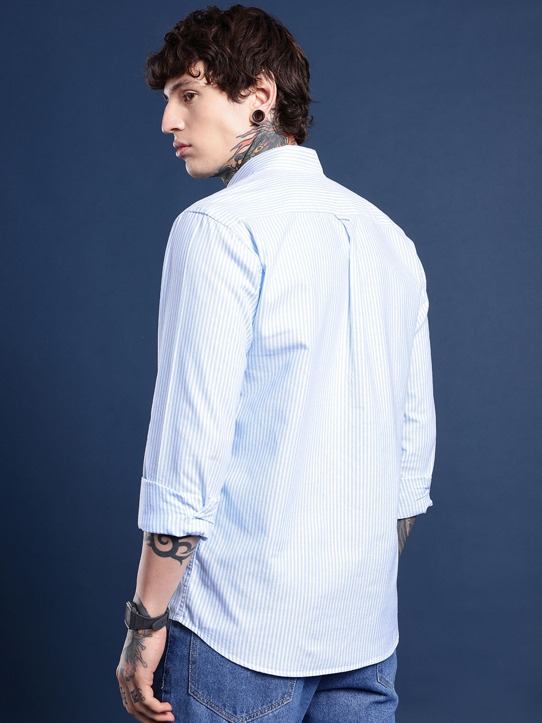 Sky Blue & White Pinstripe Oxford Shirt – Button-Down Collar