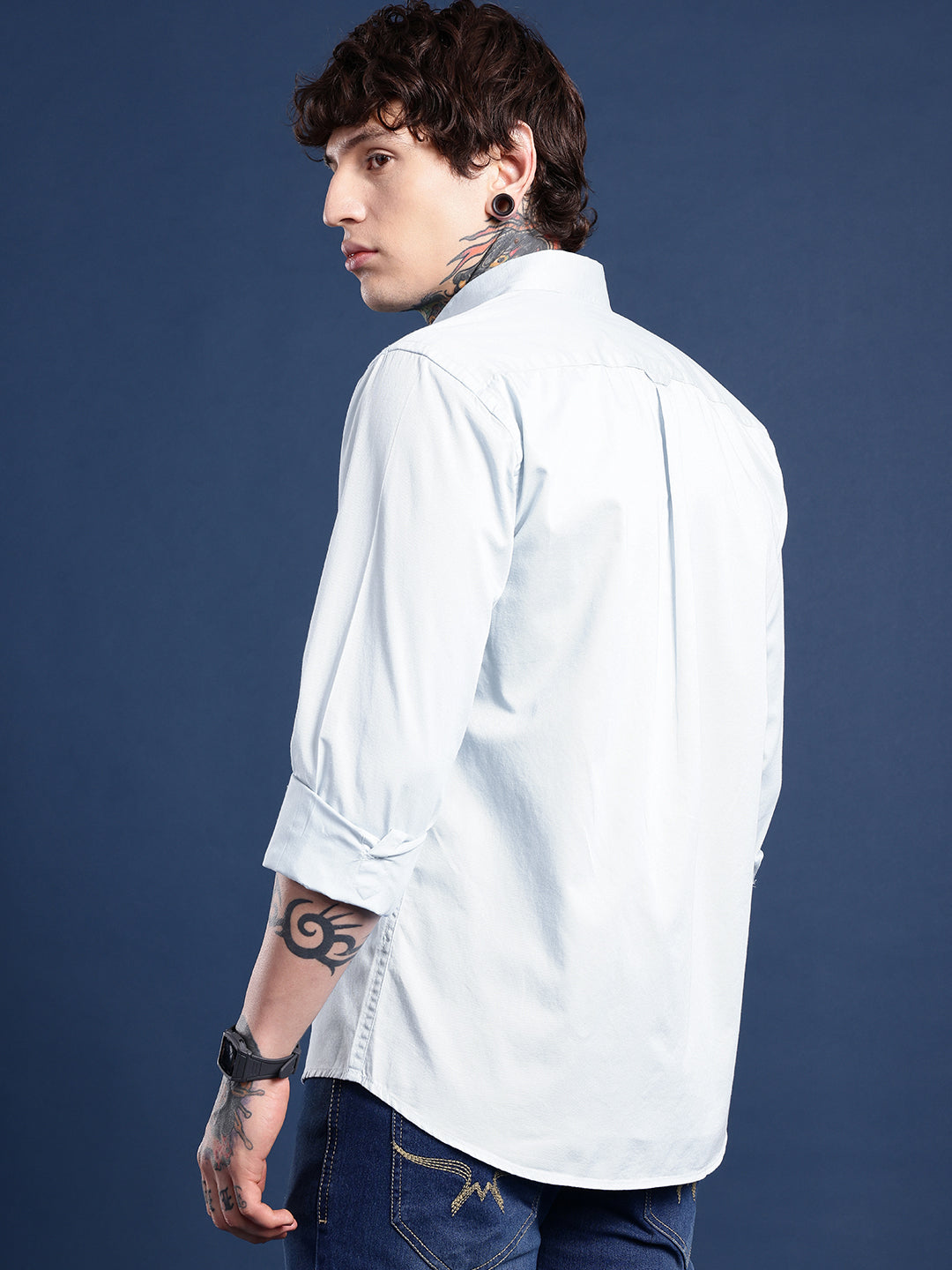 Ice Blue Oxford Cotton Shirt – Button-Down Collar & Chest Pocket