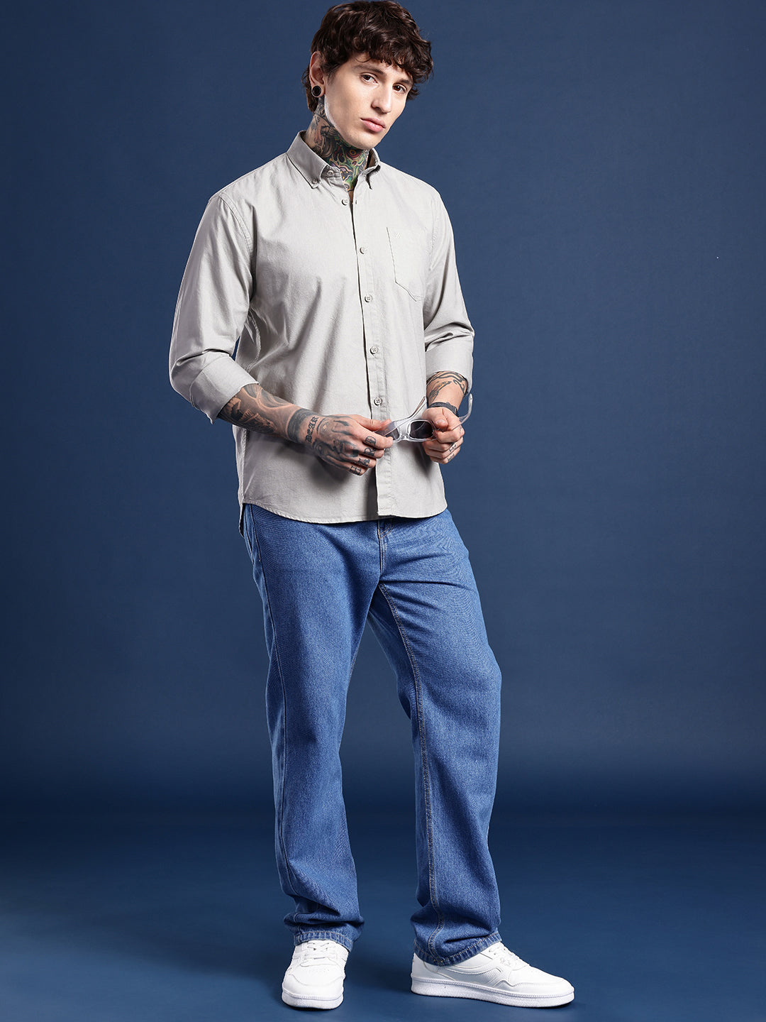 Stone Khaki Oxford Cotton Shirt – Button-Down Collar & Chest Pocket