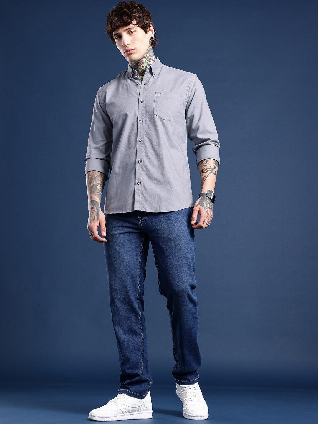 Steel Grey Oxford Cotton Shirt – Button-Down Collar & Chest Pocket