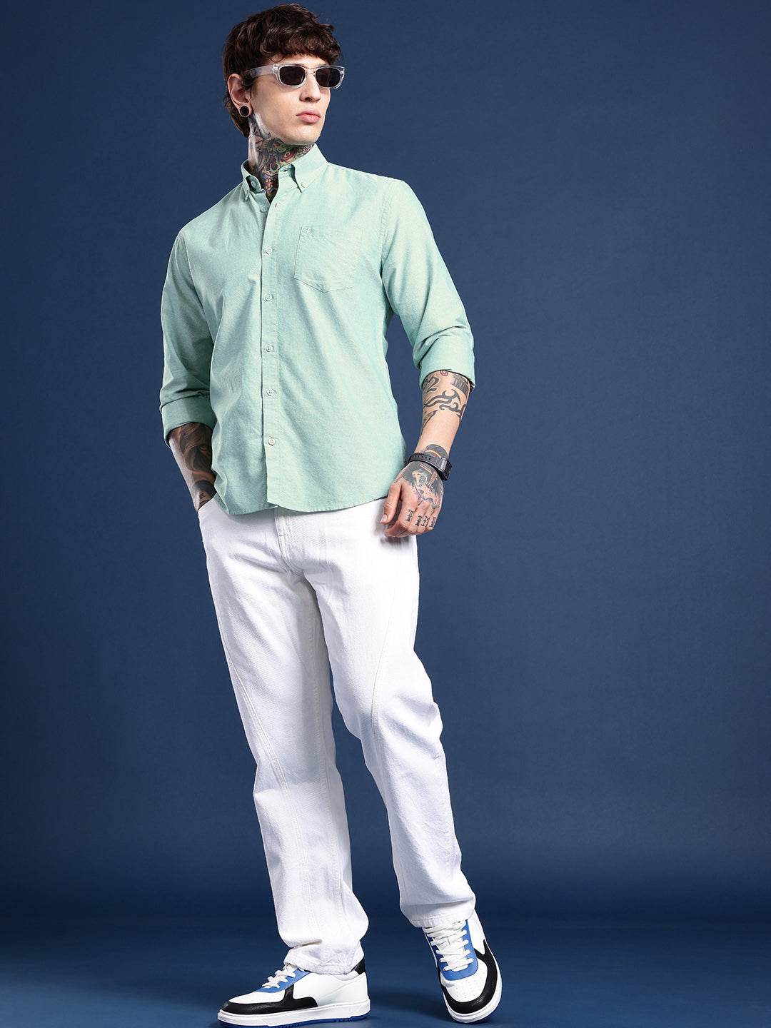 Mint Green Oxford Cotton Shirt – Button-Down Collar & Chest Pocket