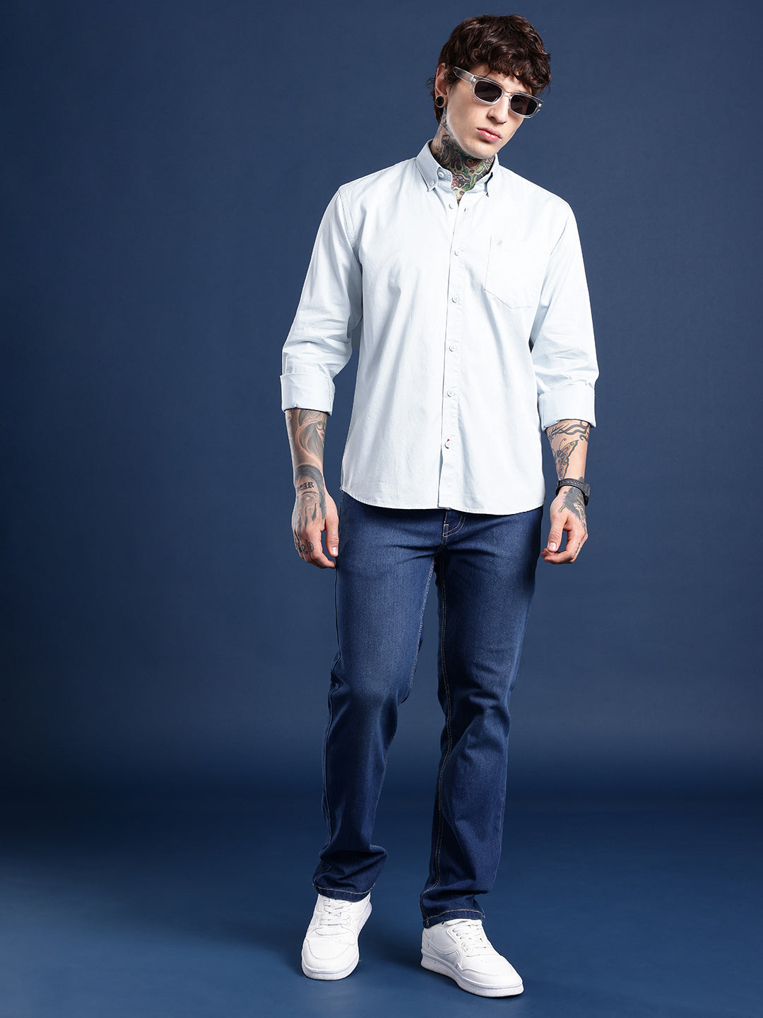 Ice Blue Oxford Cotton Shirt – Button-Down Collar & Chest Pocket