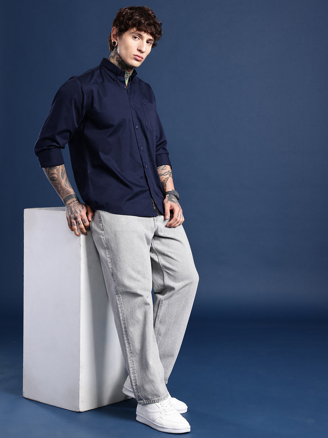 Indigo Navy Oxford Cotton Shirt – Button-Down Collar & Chest Pocket