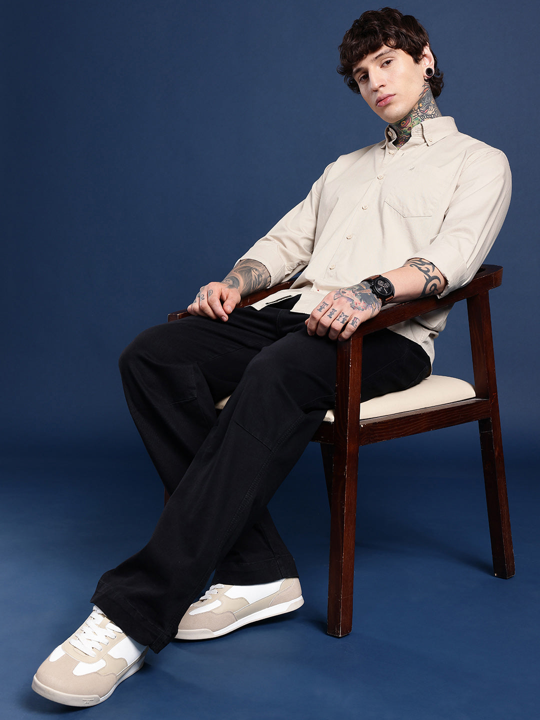 Ecru Beige Oxford Cotton Shirt – Button-Down Collar & Chest Pocket