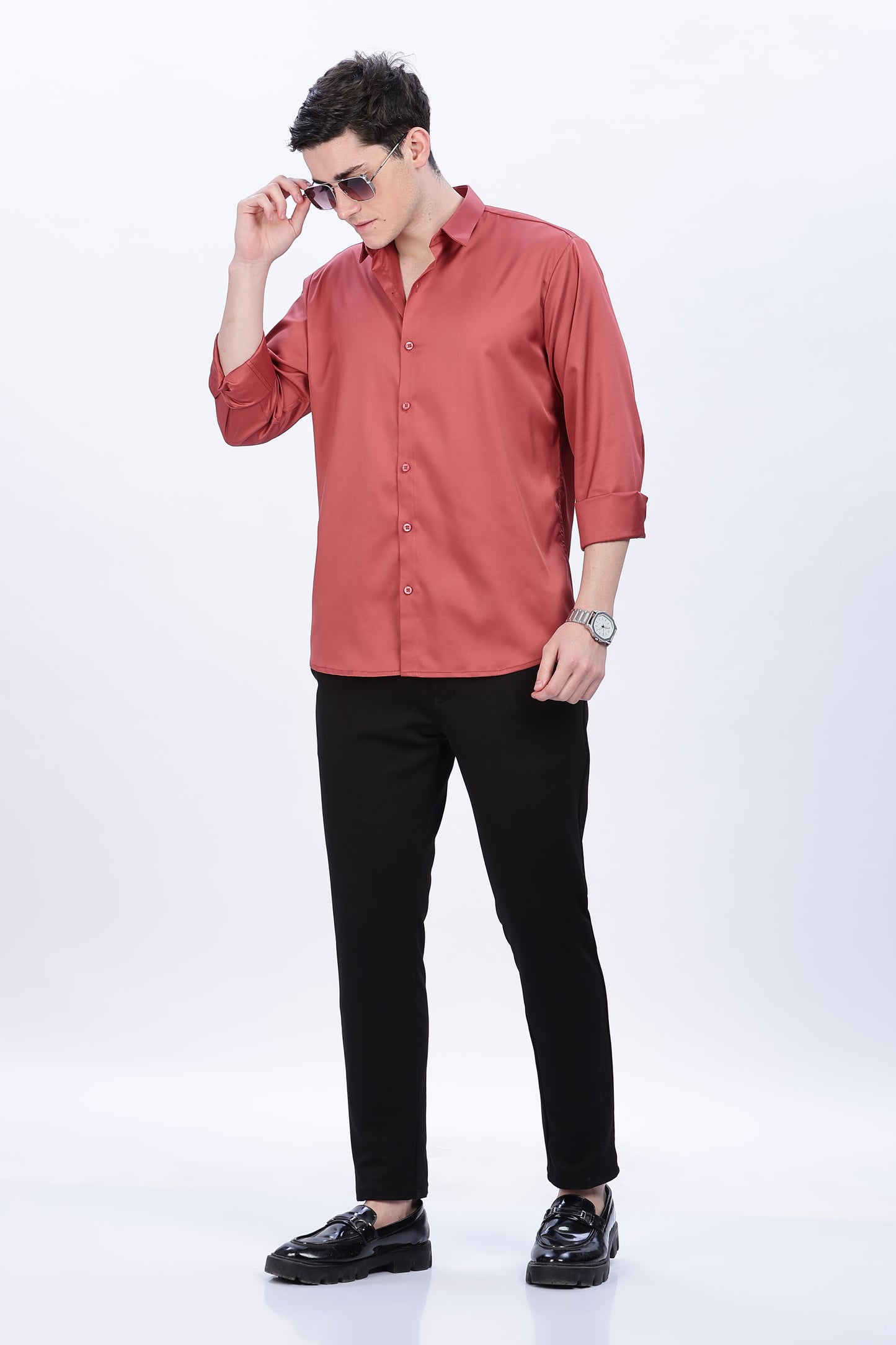 Terracotta Luxe-Satin Shirt