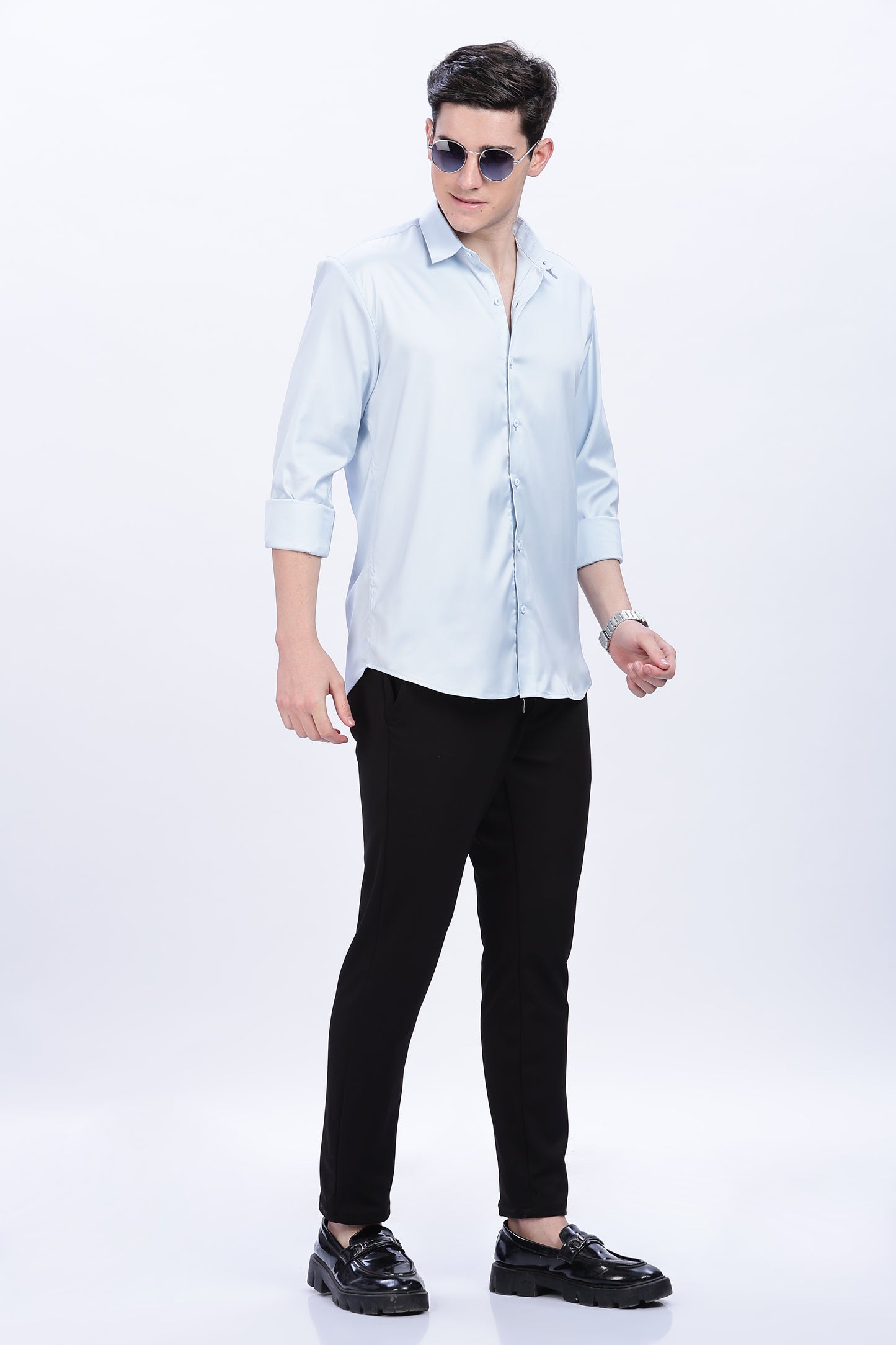 Frost Blue Luxe-Satin Shirt