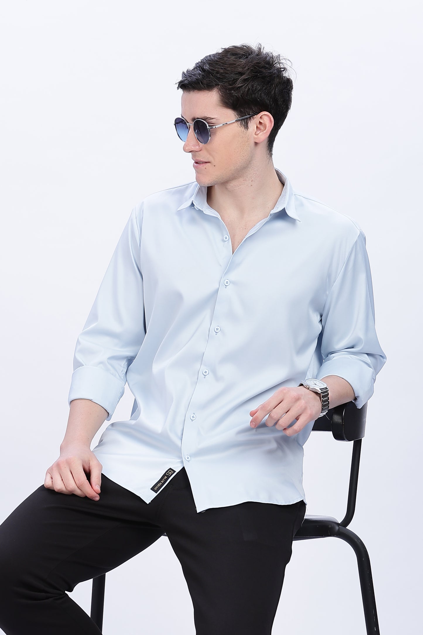 Frost Blue Luxe-Satin Shirt