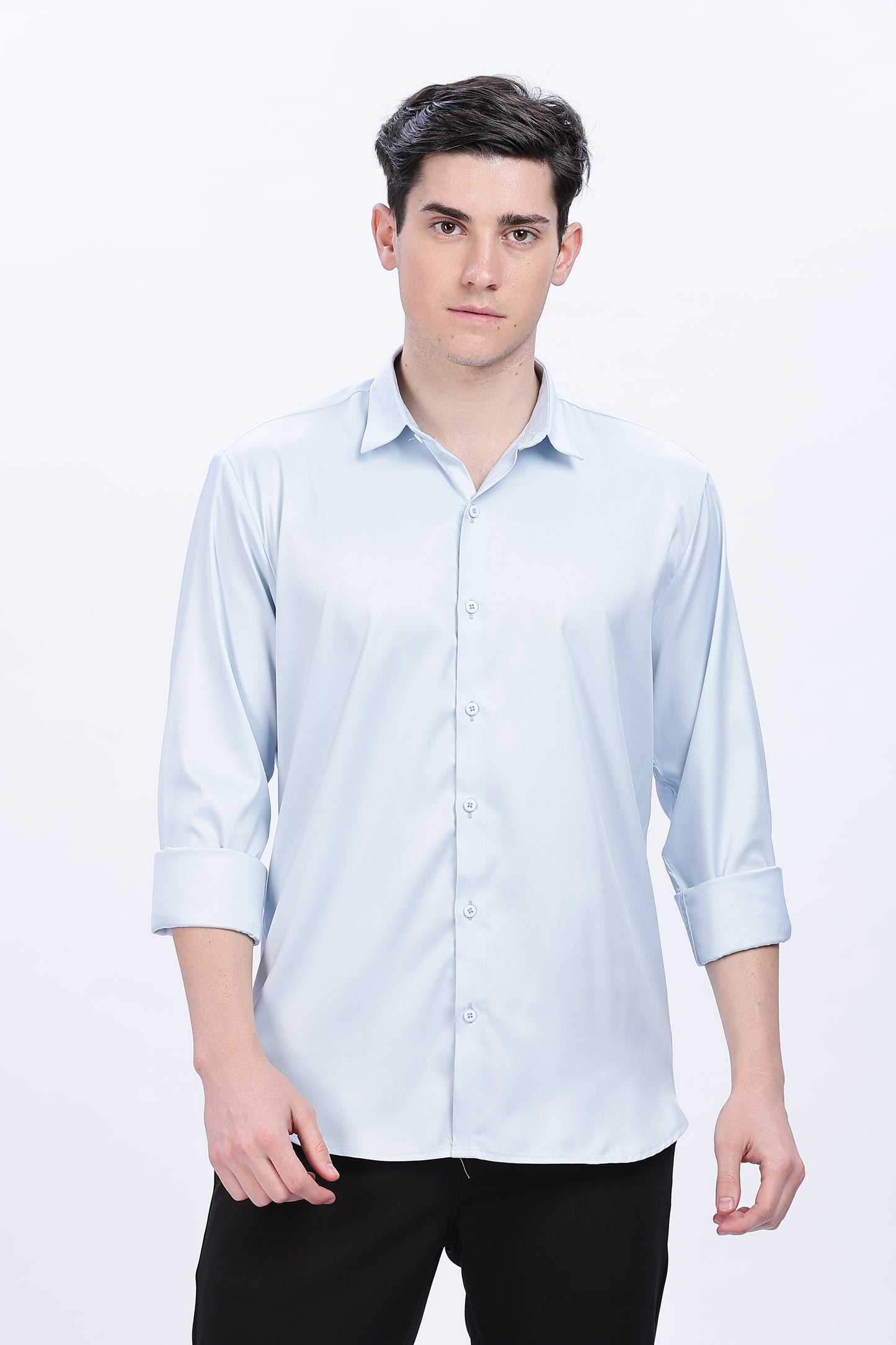 Frost Blue Luxe-Satin Shirt