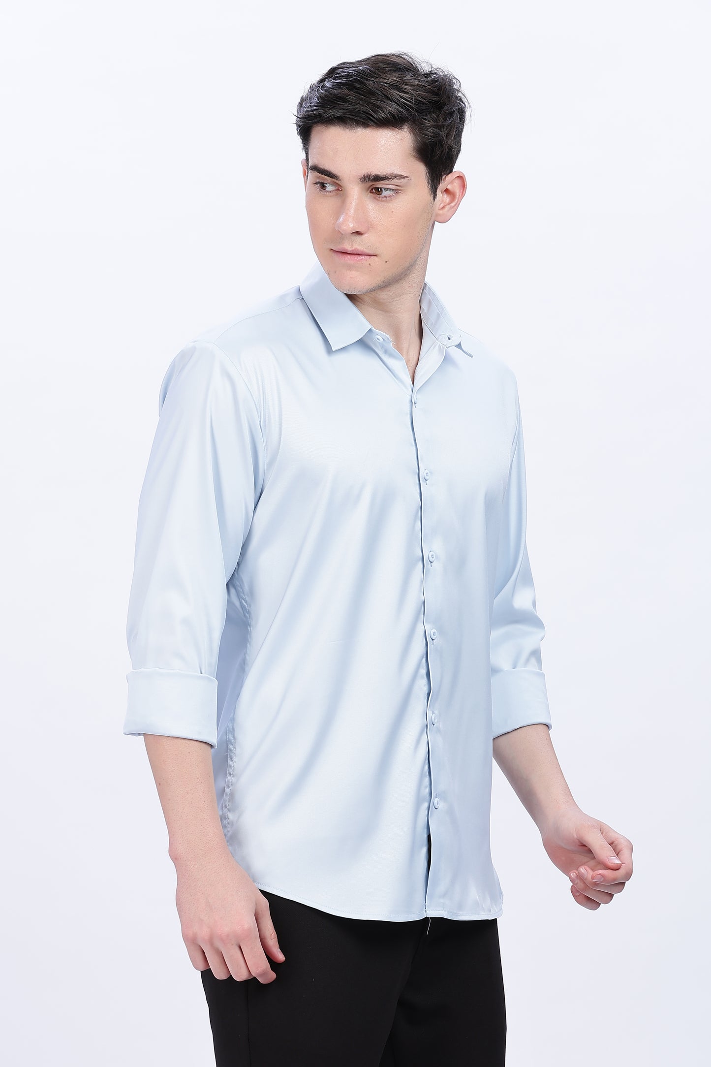 Frost Blue Luxe-Satin Shirt