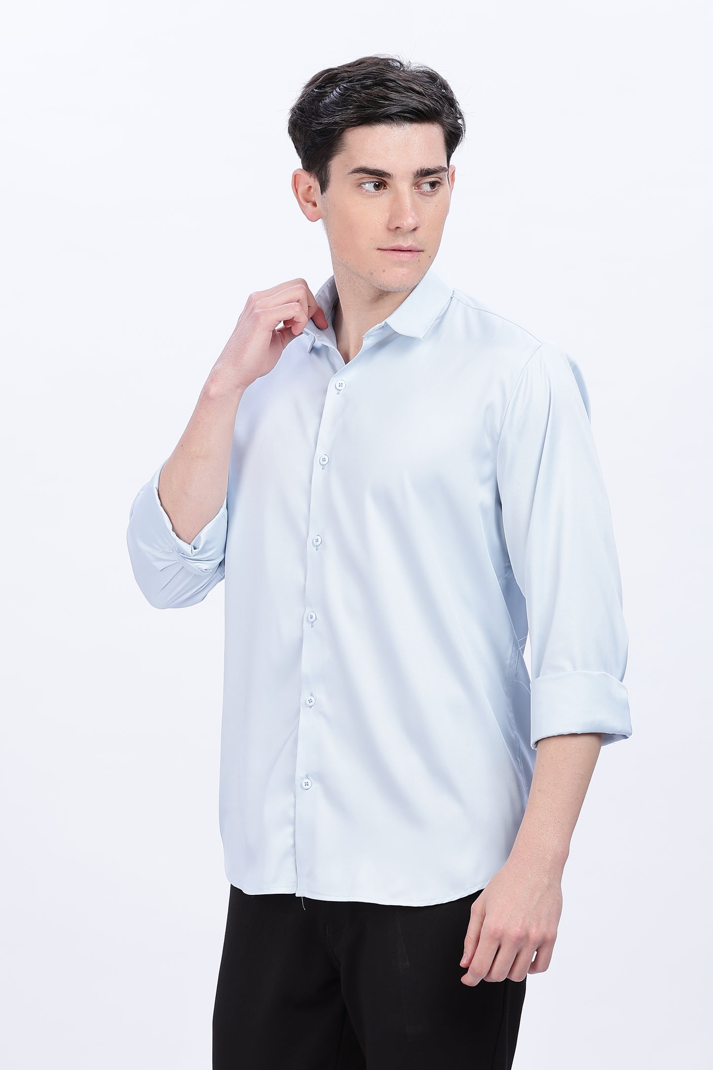 Frost Blue Luxe-Satin Shirt