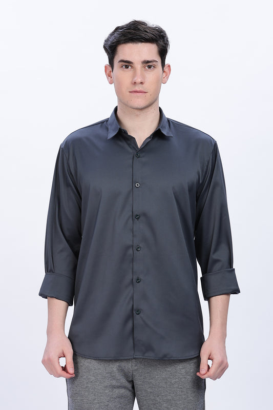 Graphite Luxe-Satin Long-Sleeve Shirt