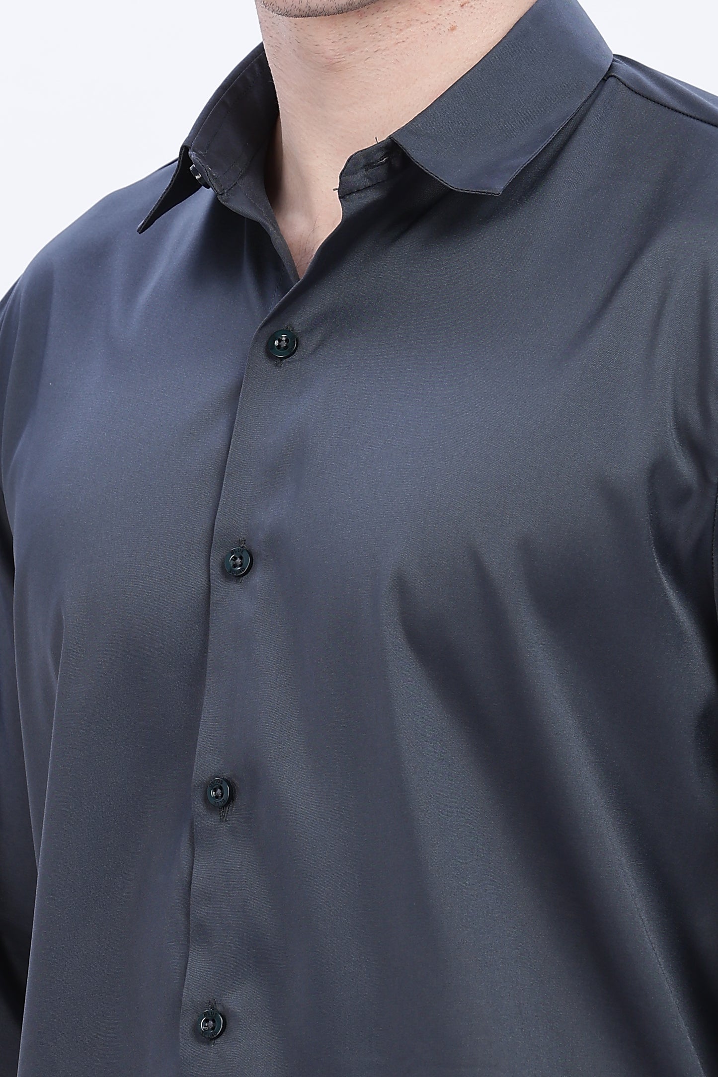 Graphite Luxe-Satin Long-Sleeve Shirt