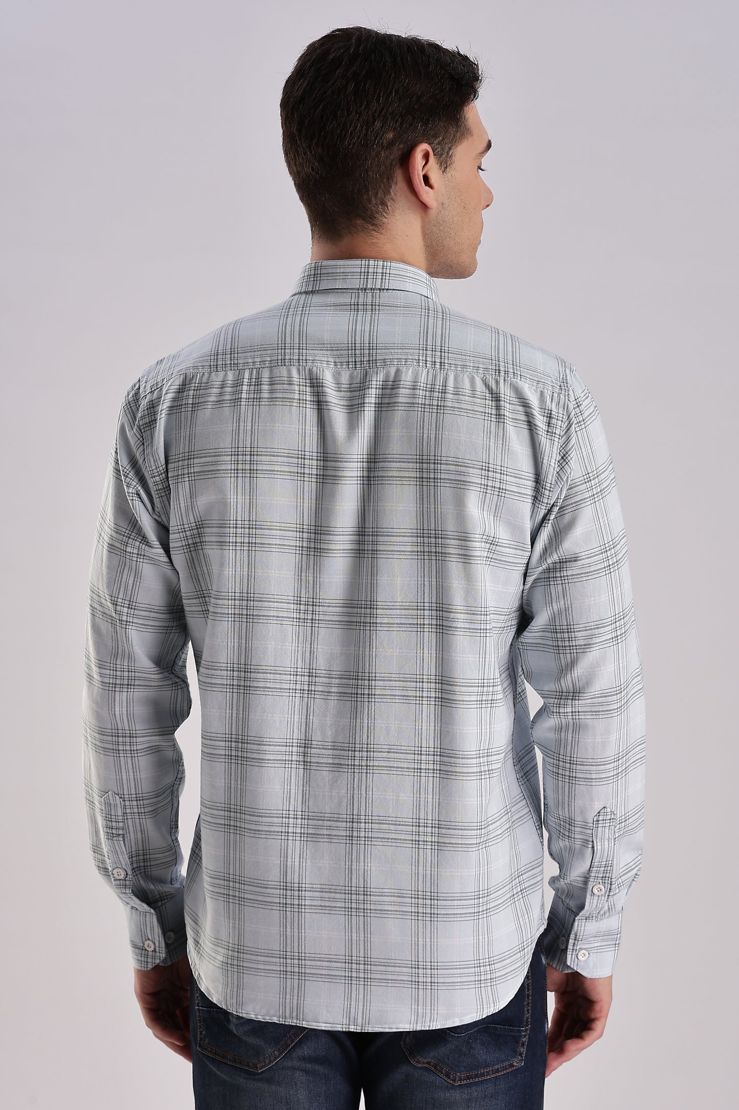 Men’s Plaid Long-Sleeve Shirt – Light Blue & Grey