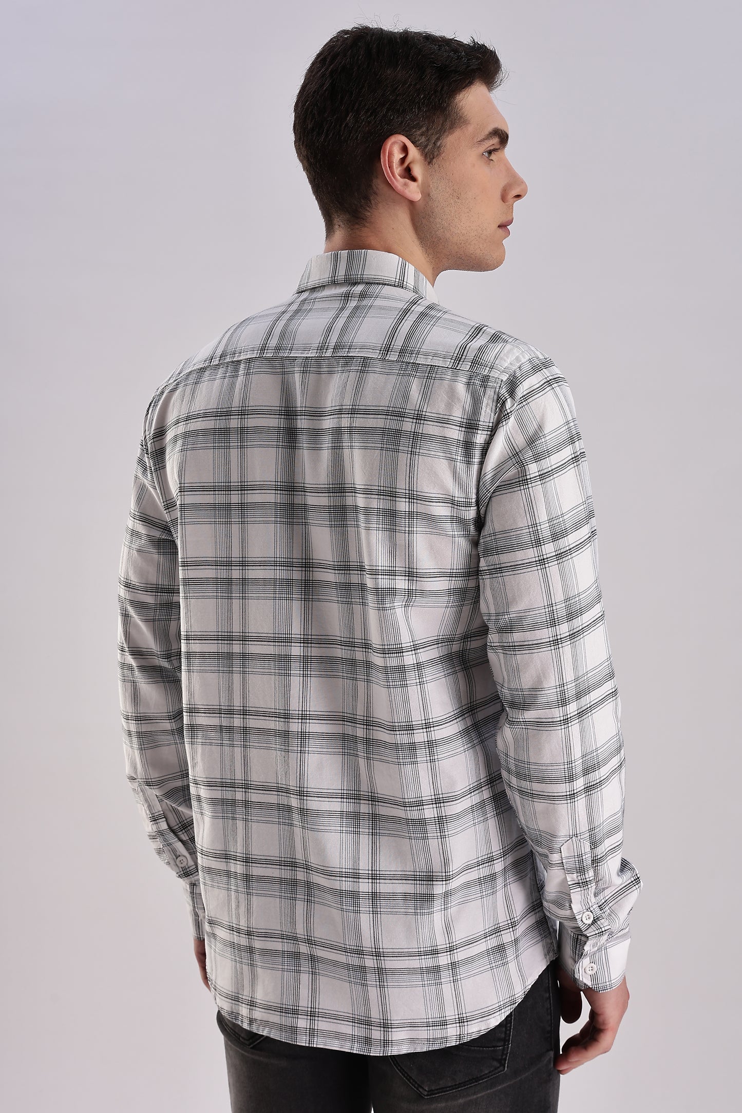 Men’s Plaid Long-Sleeve Shirt – White/Grey & Forest Check