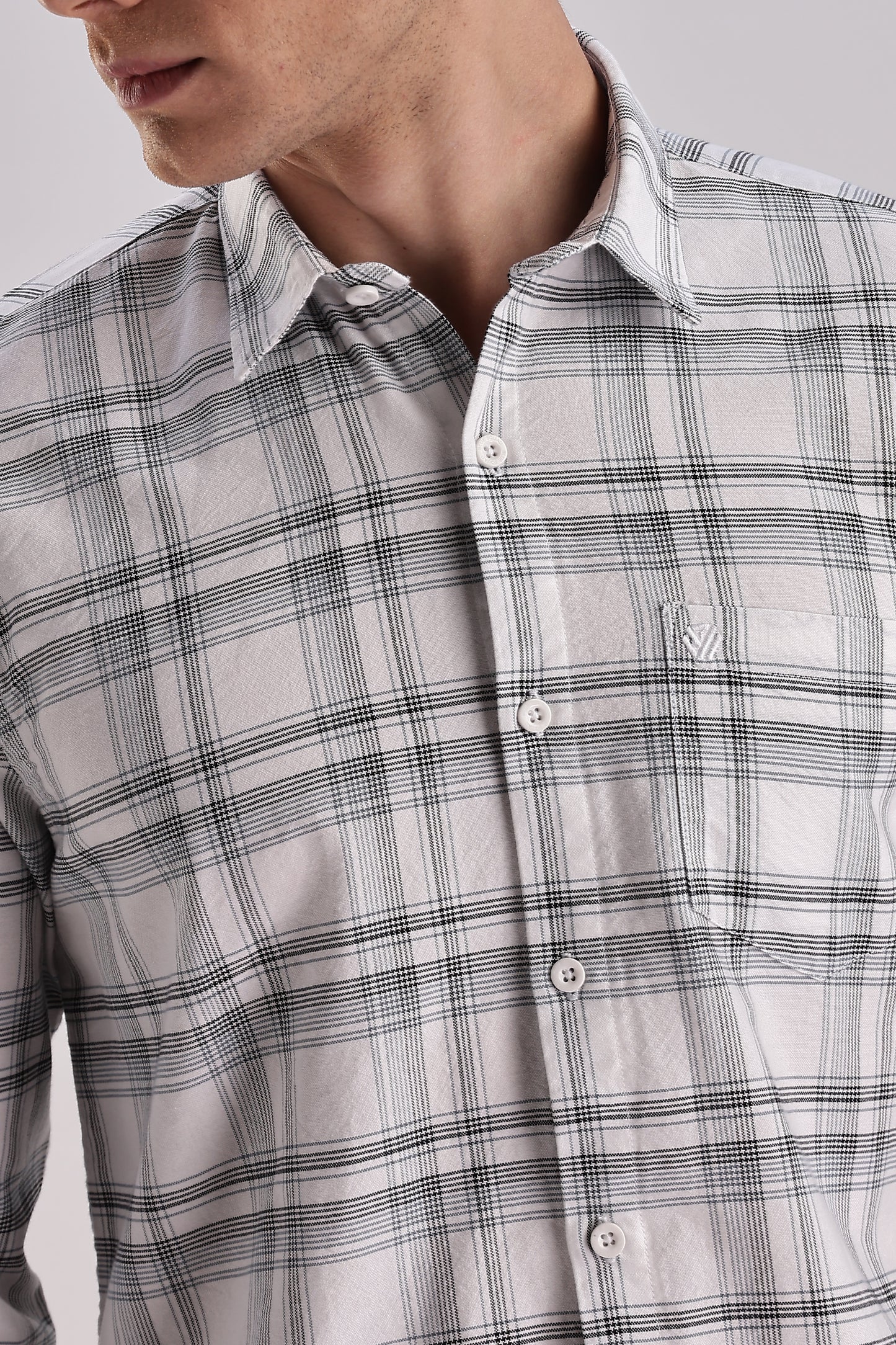 Men’s Plaid Long-Sleeve Shirt – White/Grey & Forest Check