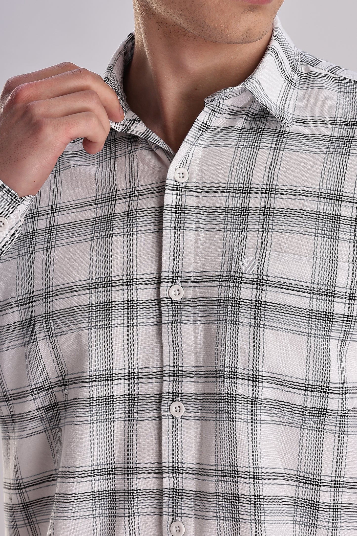 Men’s Plaid Long-Sleeve Shirt – White/Grey & Forest Check