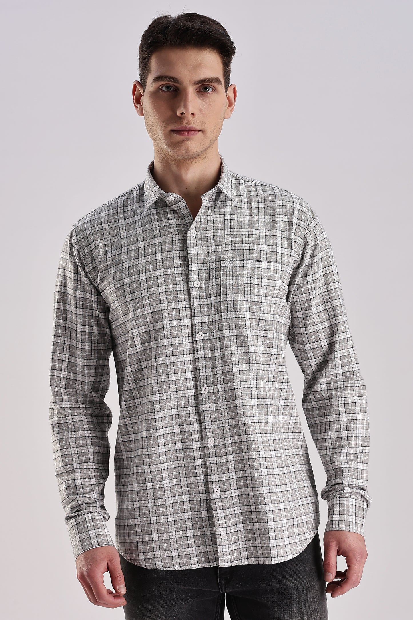 Men’s Plaid Long-Sleeve Shirt – Grey/Charcoal