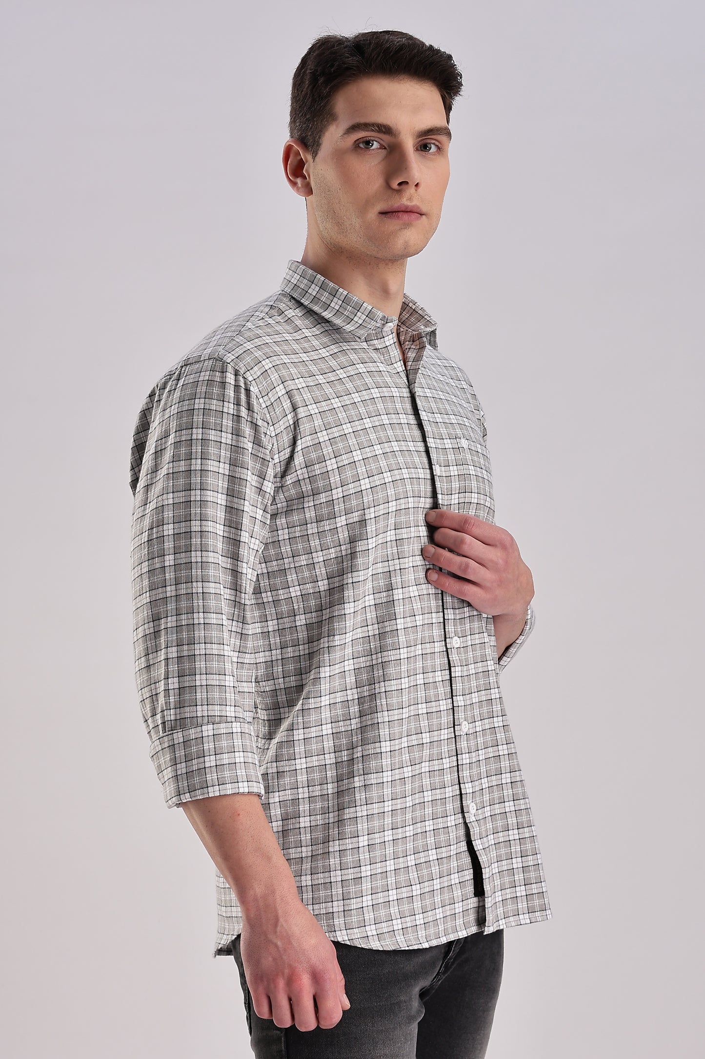 Men’s Plaid Long-Sleeve Shirt – Grey/Charcoal