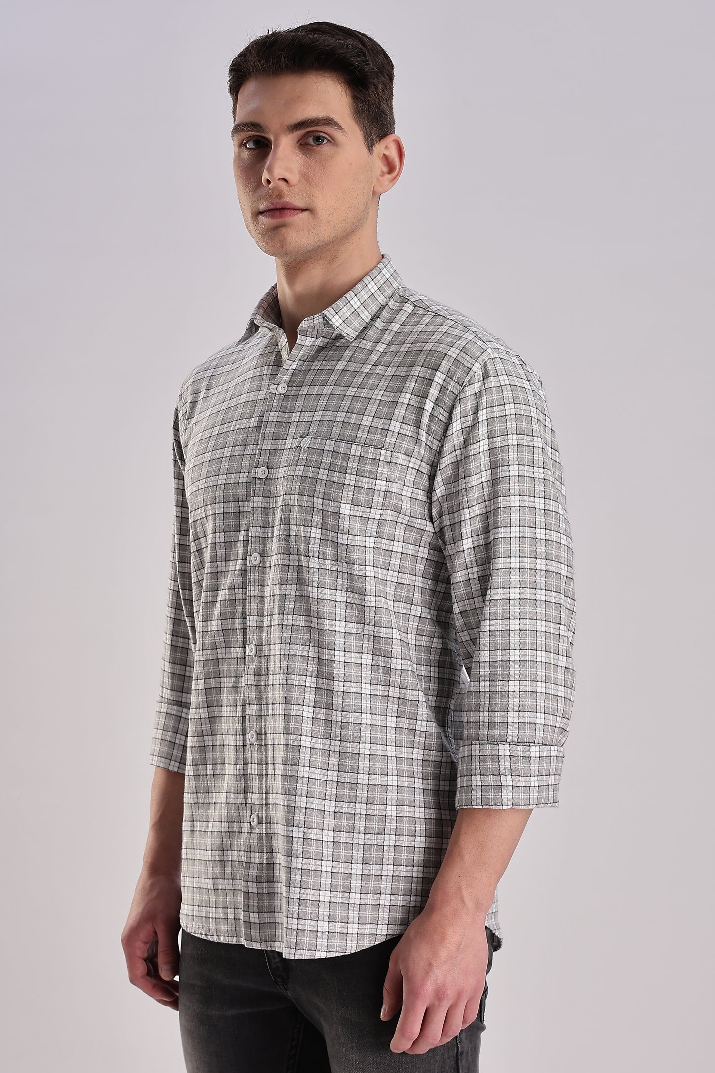 Men’s Plaid Long-Sleeve Shirt – Grey/Charcoal