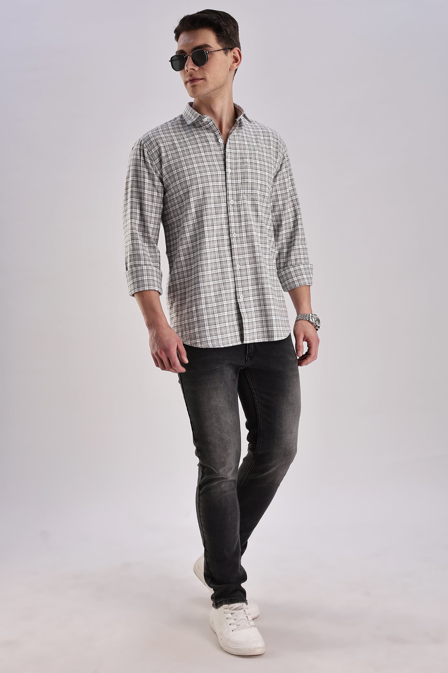 Men’s Plaid Long-Sleeve Shirt – Grey/Charcoal