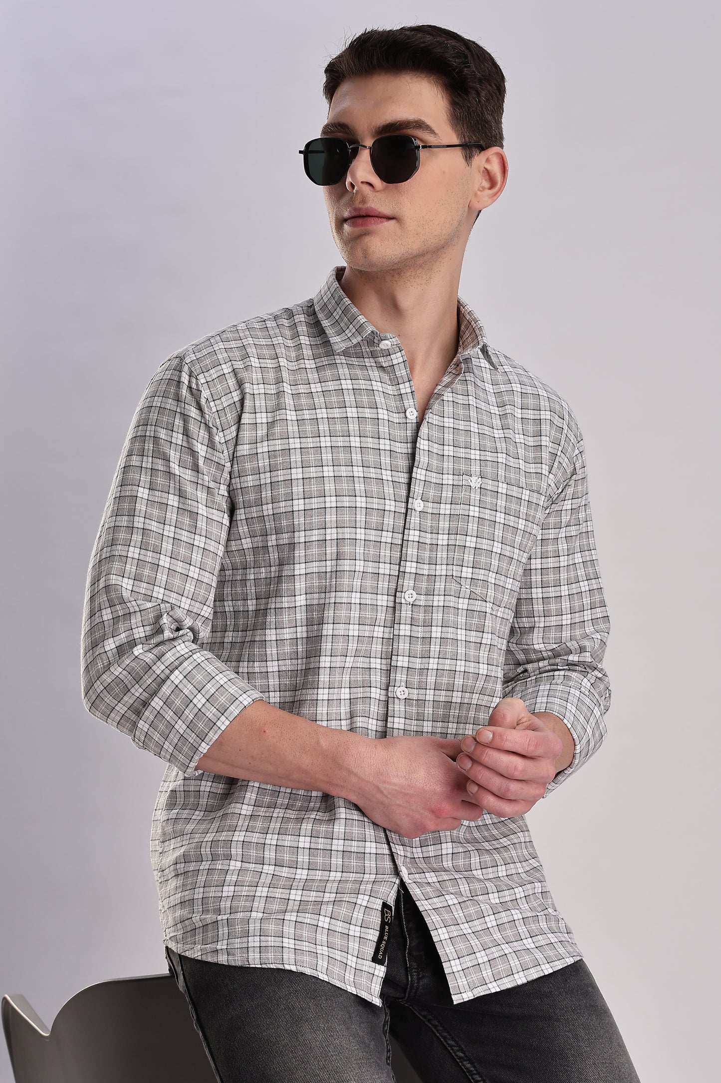 Men’s Plaid Long-Sleeve Shirt – Grey/Charcoal
