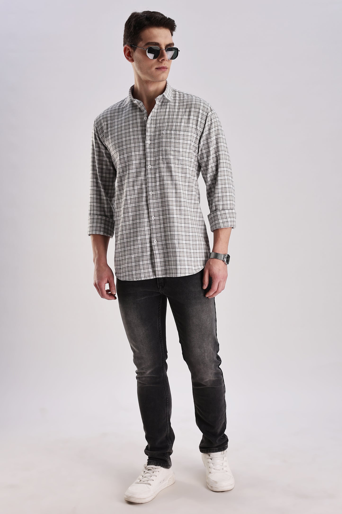 Men’s Plaid Long-Sleeve Shirt – Grey/Charcoal