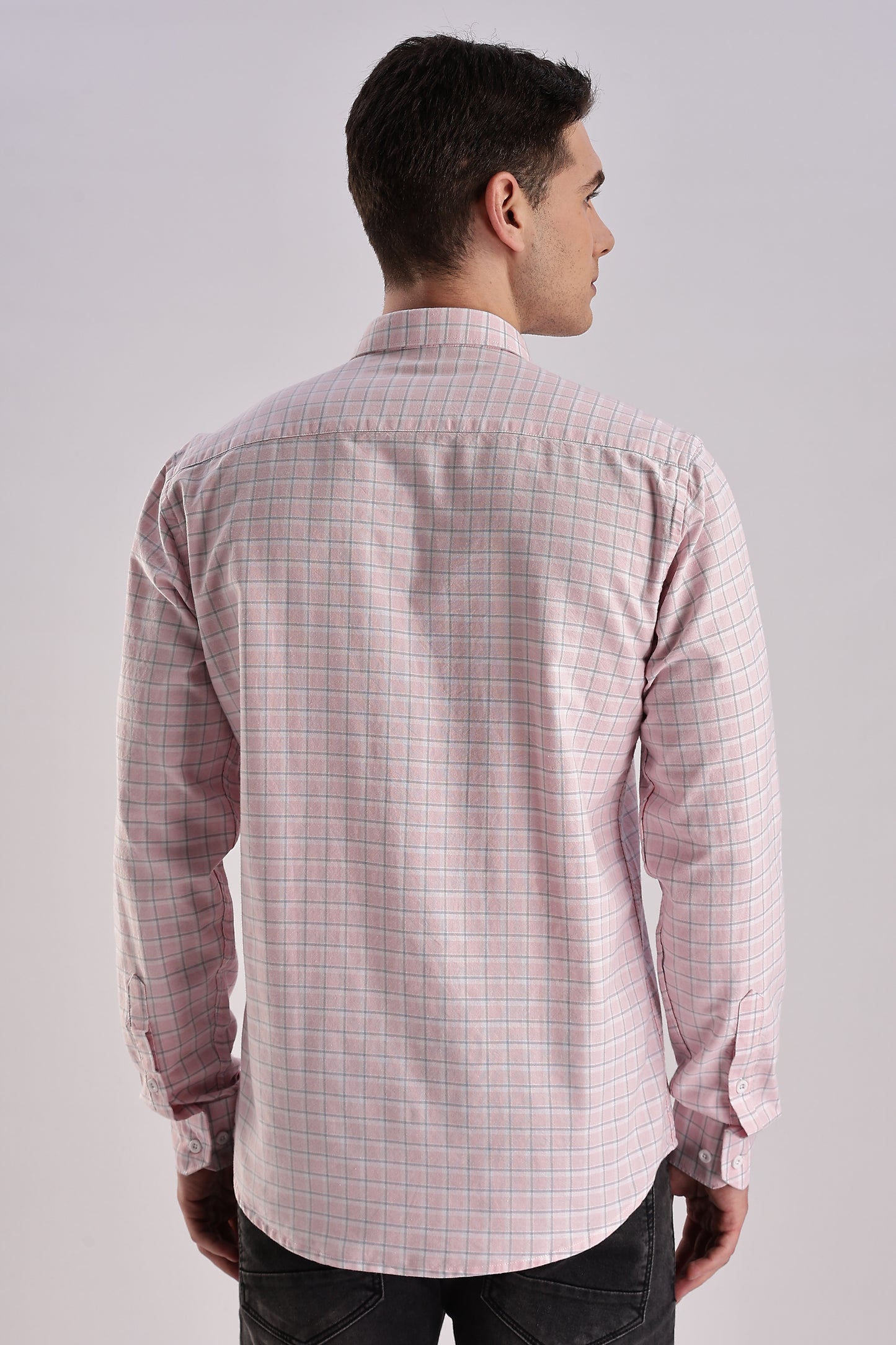 Men’s Micro-Grid Check Long-Sleeve Shirt – Pink & Sky