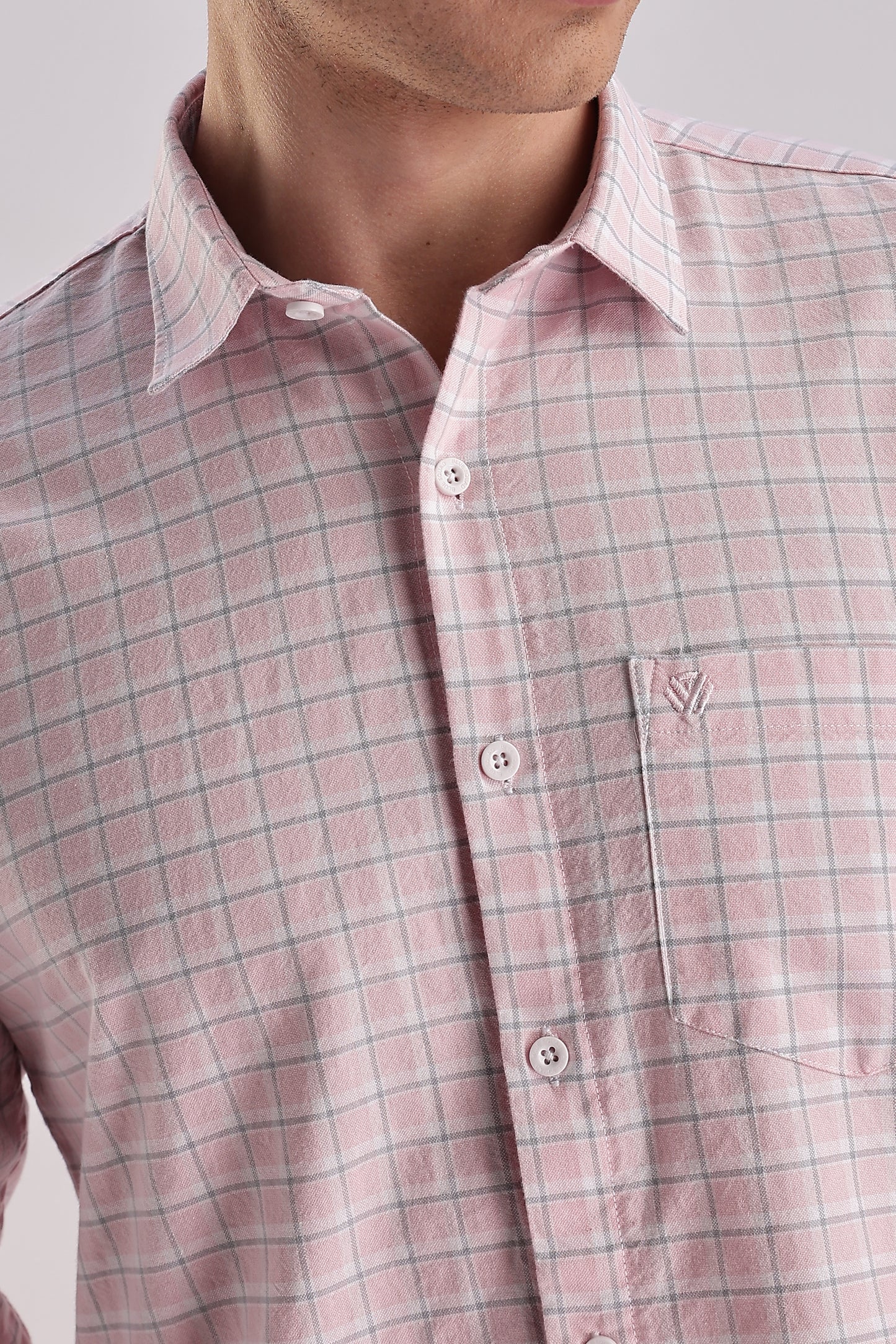 Men’s Micro-Grid Check Long-Sleeve Shirt – Pink & Sky