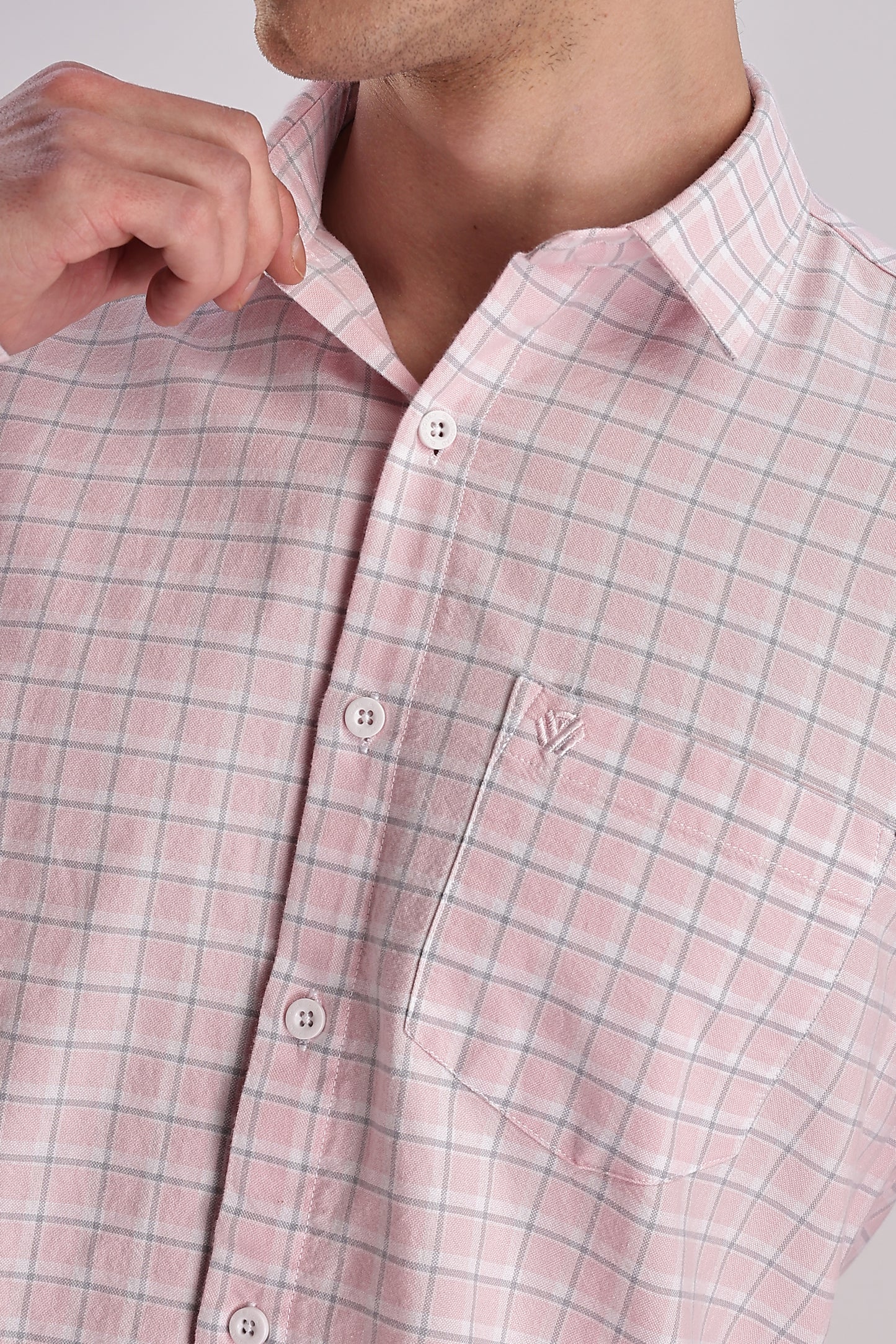 Men’s Micro-Grid Check Long-Sleeve Shirt – Pink & Sky