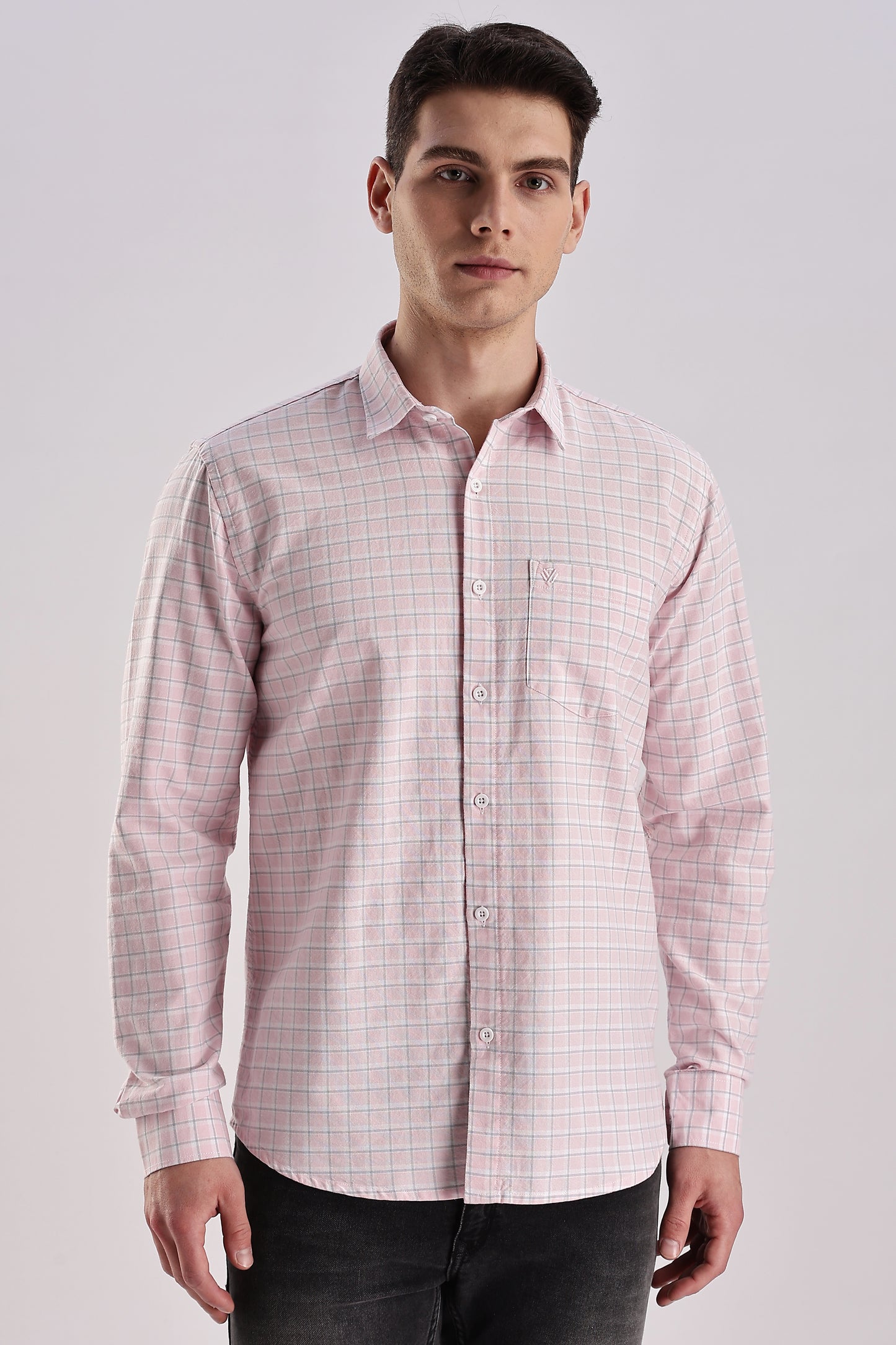 Men’s Micro-Grid Check Long-Sleeve Shirt – Pink & Sky