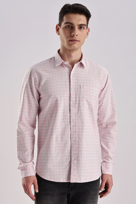 Men’s Micro-Grid Check Long-Sleeve Shirt – Pink & Sky