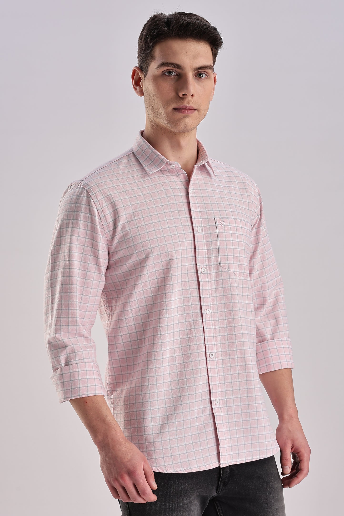 Men’s Micro-Grid Check Long-Sleeve Shirt – Pink & Sky